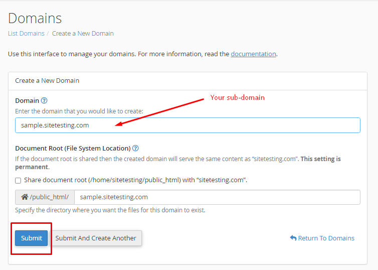 Creating subdomain