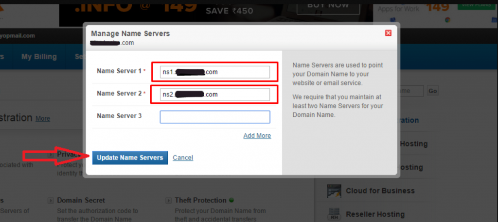 Manage Name Servers in Bigrock