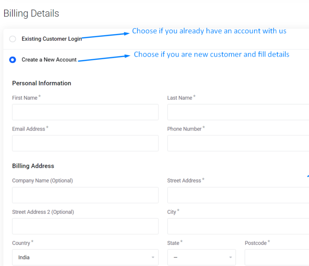 Create a New Account - Billing Details