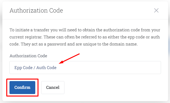 Authorization or EPP Code