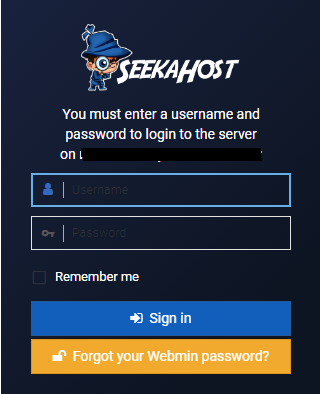 virtualmin login page