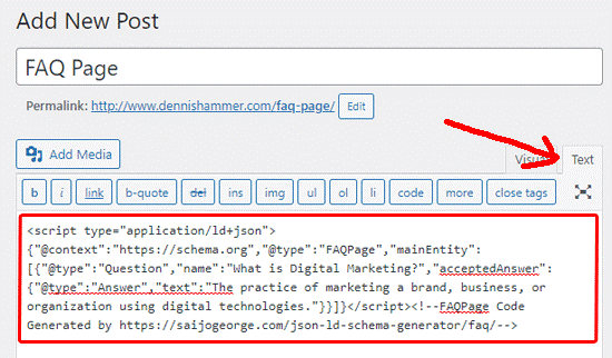 Classic Editor - FAQ Schema code