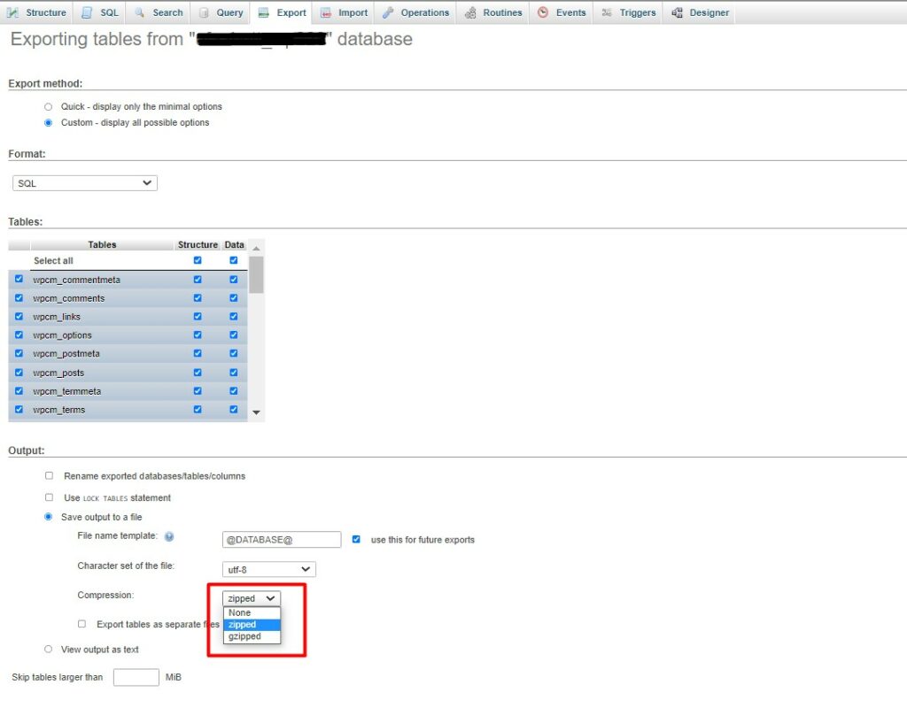 Export Database As Zip File