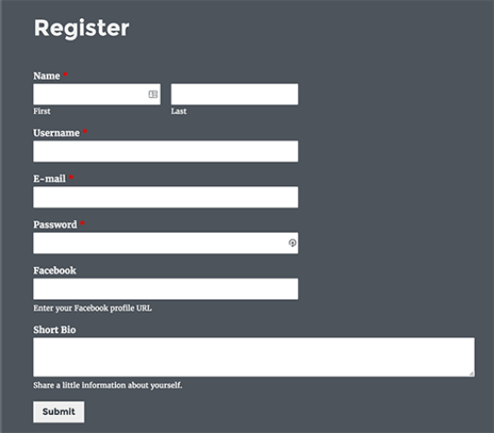 Registration Form in Gutenberg