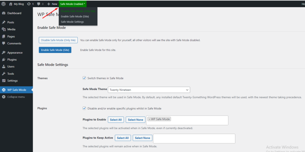 Put WordPress Safe Mode