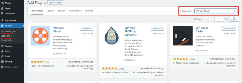 Search WP Safe Mode