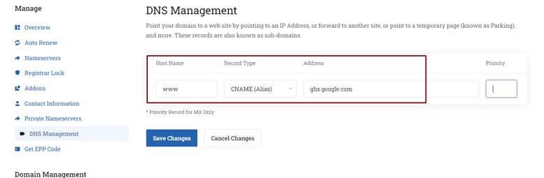 dns management for first cname record