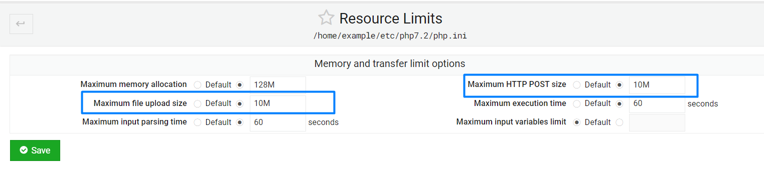 Increase the upload limit size in Virtualmin