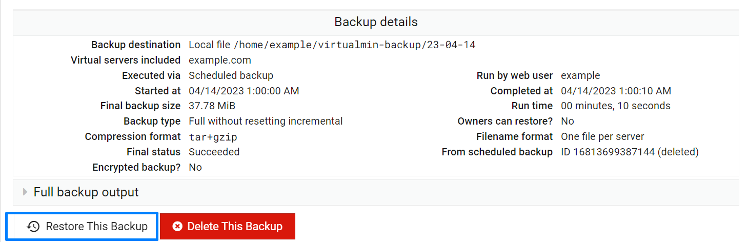 Restore the backup log