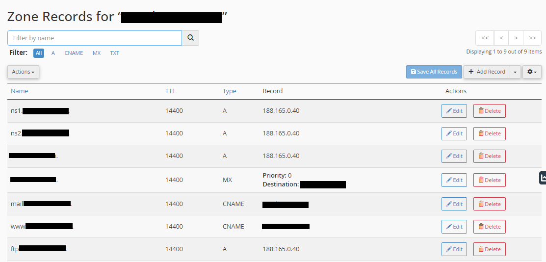 Domain zone records