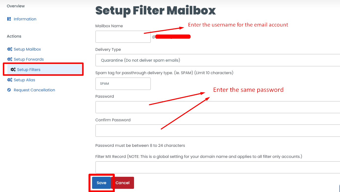 Setup Filter MailBox