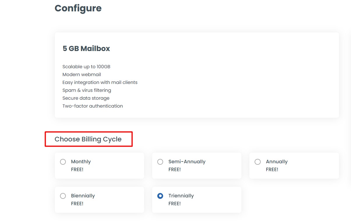 Choose the preferred billing cycle